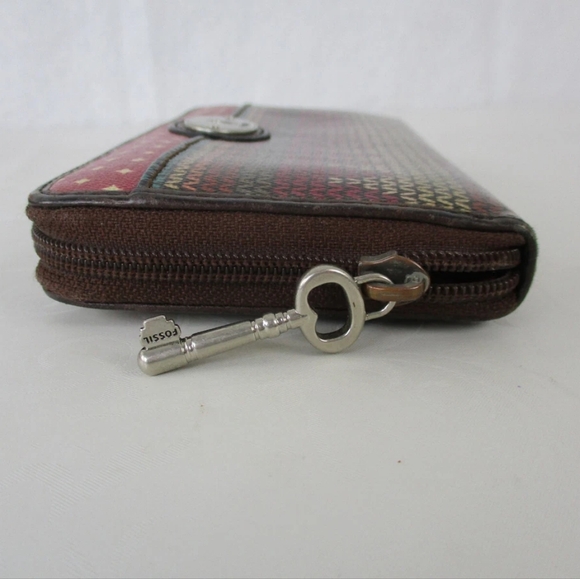 Fossil Key-Per 90's / Y2k Zip Around Clutch Wallet Coated Canvas Retro Organizer - Picture 1 of 9